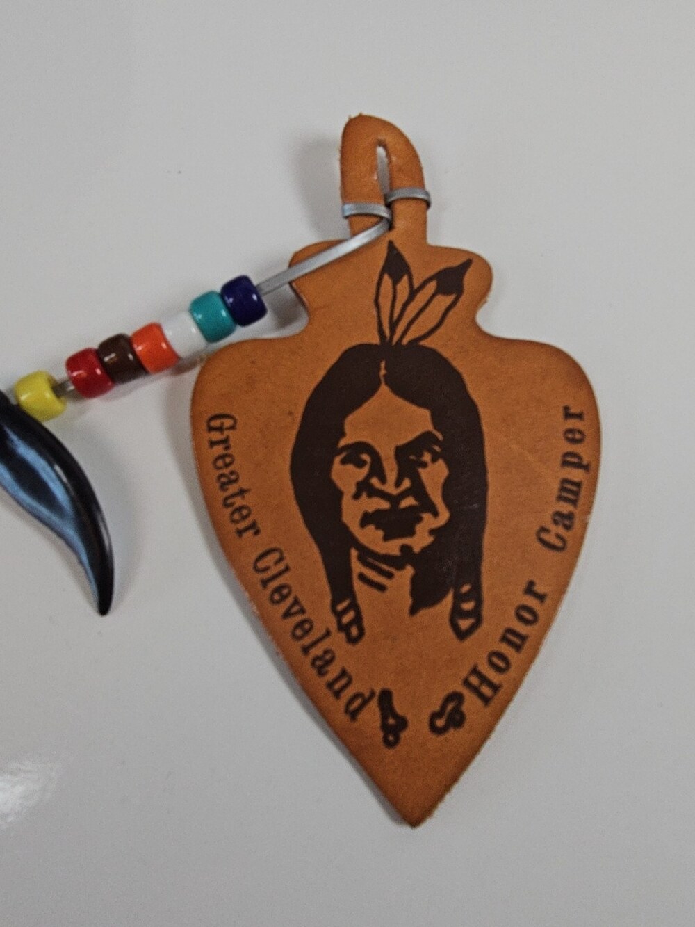 Greater Cleveland Honor Camper Leather Arrowhead Pendant Keychain BSA